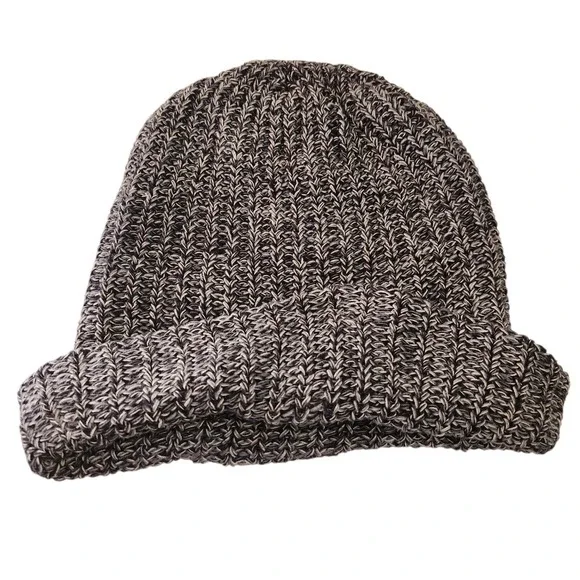 Love Your Melon Black White Marl Cuffed Beanie Hat 100% Cotton Made in USA - Picture 2 of 3